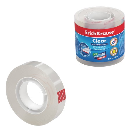 Erichkrause Pack de 4 Rubans Adhésifs Transparents - 12mmx33m, Transpa