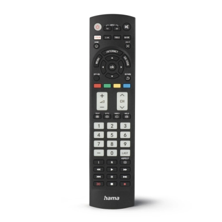 Télécommande Hama pour téléviseurs Panasonic - Portée de 10 m - 56 boutons - Accès direct aux plateformes de streaming - 21,4 x
