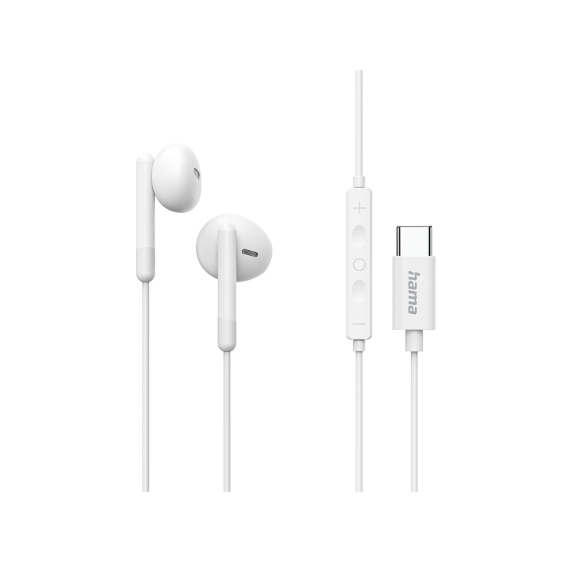 Casque Hama Classy avec microphone omnidirectionnel - Câble de 1,2 m - Connecteur USB-C - Assistant vocal - Blanc