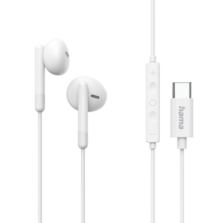 Casque Hama Classy avec microphone omnidirectionnel - Câble de 1,2 m - Connecteur USB-C - Assistant vocal - Blanc
