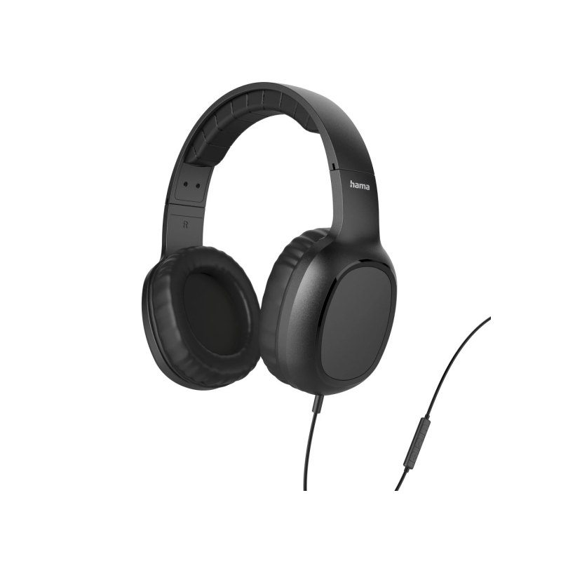 Casque Hama Fun C avec microphone omnidirectionnel - Câble de 1,2 m - Arceau réglable - Coussinets d'oreille en cuir - Noir