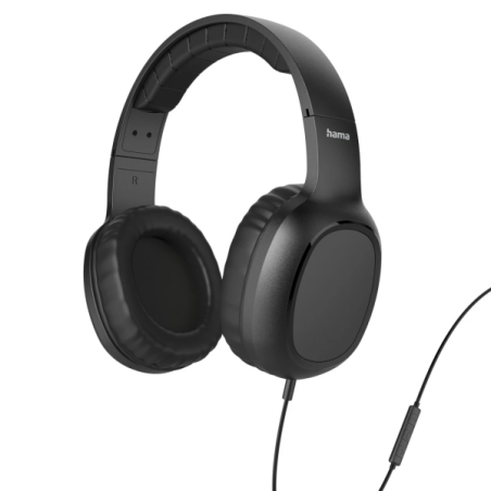 Casque Hama Fun C avec microphone omnidirectionnel - Câble de 1,2 m - Arceau réglable - Coussinets d'oreille en cuir - Noir