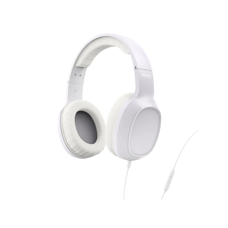 Casque Hama Fun C avec microphone omnidirectionnel - Câble de 1,2 m - Arceau réglable - Coussinets d'oreille en cuir - Blanc