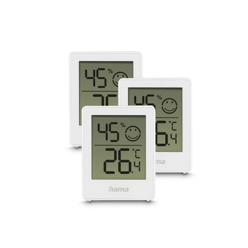 Hama Cres Lot de 3 thermomètres et hygromètres d'intérieur - Affichage numérique - Fixation murale - Indicateur de confort - 4,5