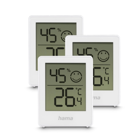 Hama Cres Lot de 3 thermomètres et hygromètres d'intérieur - Affichage numérique - Fixation murale - Indicateur de confort - 4,5