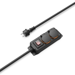 Multiprise Hama à 2 prises - Puissance maximale 3680 W - Indice de protection IP44 - Câble de 2 m - Fixation murale - Fiche Schu