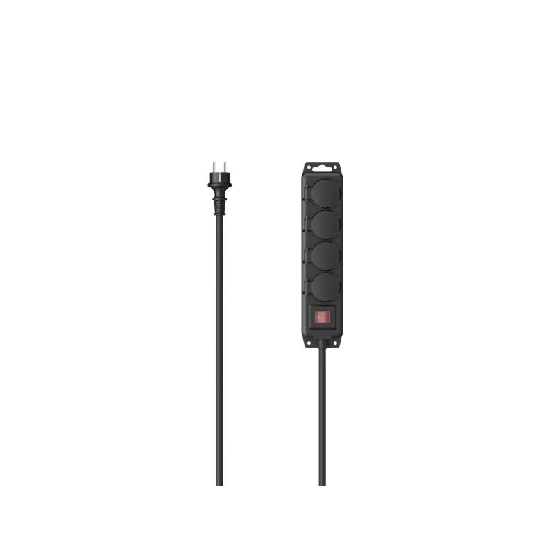 Multiprise Hama à 4 prises - Puissance maximale 3680 W - Indice de protection IP44 - Câble de 2 m - Fixation murale - Fiche Schu