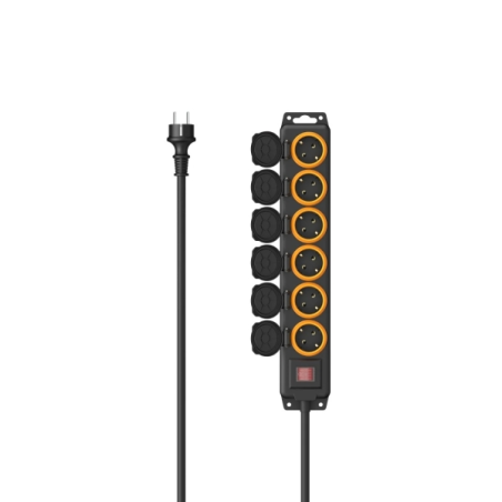 Multiprise extérieure Hama à 6 prises - Puissance maximale 3680 W - Indice de protection IP44 - Câble de 2 m - Interrupteur marc