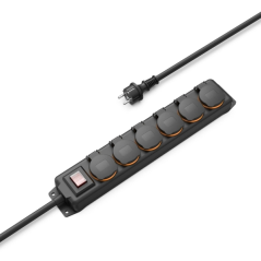 Multiprise extérieure Hama à 6 prises - Puissance maximale 3680 W - Indice de protection IP44 - Câble de 2 m - Interrupteur marc