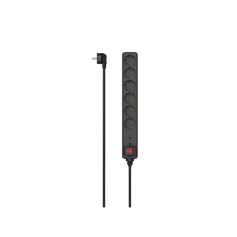 Multiprise Hama à 6 prises - Puissance maximale 3680 W - Tension 250 V - Câble de 1,4 m - Interrupteur marche/arrêt - Fiche Schu