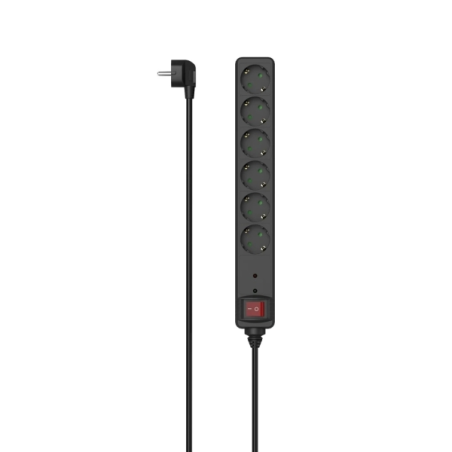 Multiprise Hama à 6 prises - Puissance maximale 3680 W - Tension 250 V - Câble de 1,4 m - Interrupteur marche/arrêt - Fiche Schu