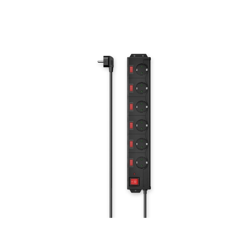 Multiprise Hama à 6 prises - Puissance maximale 3680 W - Câble de 1,4 m - Tension 250 V - Fiche Schuko coudée - Dimensions : 7,5