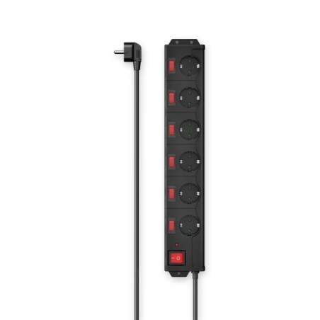 Multiprise Hama à 6 prises - Puissance maximale 3680 W - Câble de 1,4 m - Tension 250 V - Fiche Schuko coudée - Dimensions : 7,5