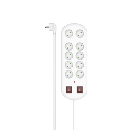 Multiprise Hama à 10 prises - Puissance maximale 3680 W - Câble de 2 m - Interrupteur marche/arrêt - Fiche Schuko coudée - Dimen