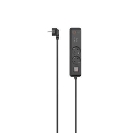 Multiprise Hama à 5 prises - Puissance maximale 3680 W - Câble de 1,4 m - 2 prises Schuko - 2 ports USB-C - 1 port USB-A - Inter