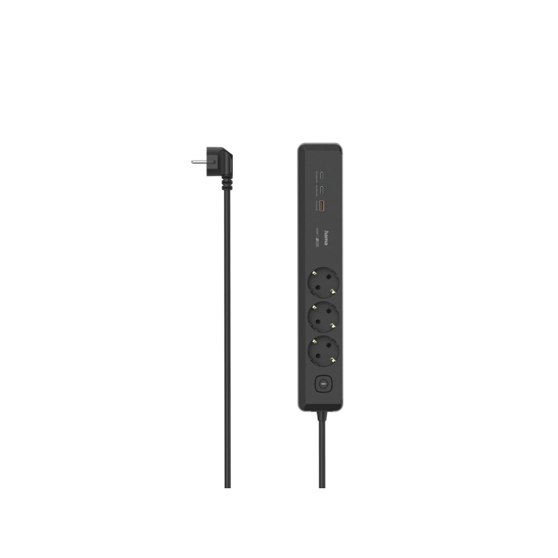 Multiprise Hama à 6 prises - Câble de 1,4 m - 3 prises Schuko - 2 prises USB-C - 1 prise USB-A - Interrupteur marche/arrêt - Pri