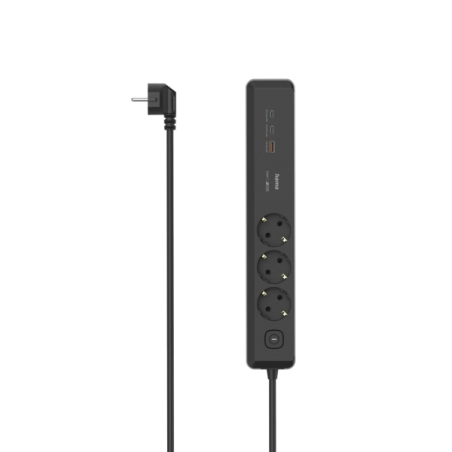 Multiprise Hama à 6 prises - Câble de 1,4 m - 3 prises Schuko - 2 prises USB-C - 1 prise USB-A - Interrupteur marche/arrêt - Pri