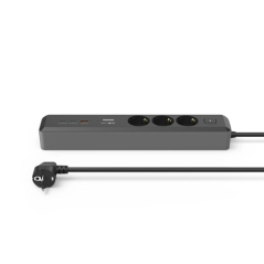 Multiprise Hama à 6 prises - Câble de 1,4 m - 3 prises Schuko - 2 prises USB-C - 1 prise USB-A - Interrupteur marche/arrêt - Pri