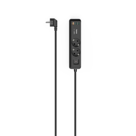 Multiprise Hama à 5 prises - Puissance maximale 3680 W - Câble de 1,4 m - 2 prises Schuko - 2 ports USB-C - 1 port USB-A - Inter