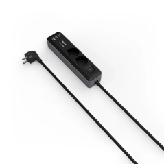 Multiprise Hama à 5 prises - Puissance maximale 3680 W - Câble de 1,4 m - 2 prises Schuko - 2 ports USB-C - 1 port USB-A - Inter