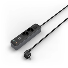 Multiprise Hama à 5 prises - Puissance maximale 3680 W - Câble de 1,4 m - 2 prises Schuko - 2 ports USB-C - 1 port USB-A - Inter