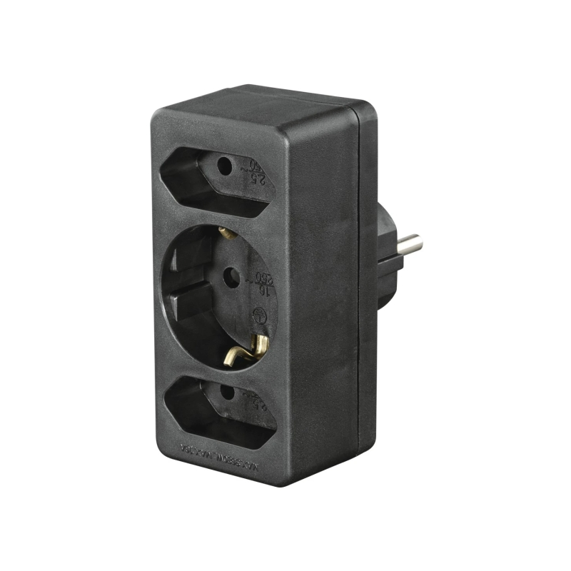 Multiprise murale Hama à 3 prises - Puissance maximale 3680 W - 1 prise Schuko - 2 prises USB-C - Noire