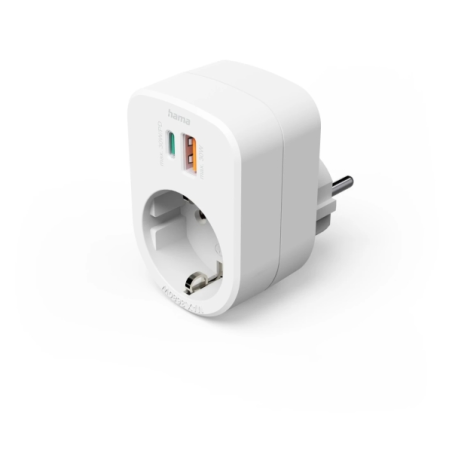 Multiprise Hama à 3 prises - Puissance maximale 3680 W - 1 prise Schuko - 1 prise USB-C - 1 prise USB-A - Alimentation - Blanche