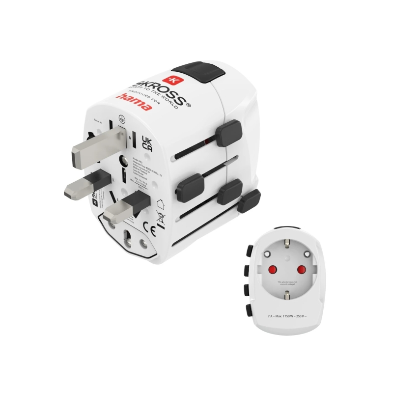 Adaptateur de voyage universel Hama World Travel Pro - Puissance jusqu'à 1750 W - Tension 100-250 V - Blanc