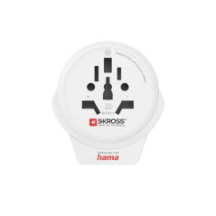 Adaptateur de voyage Hama type E et prise Schuko - Puissance jusqu'à 2500 W - Femelle universelle - Tension 100-250 V - Blanc
