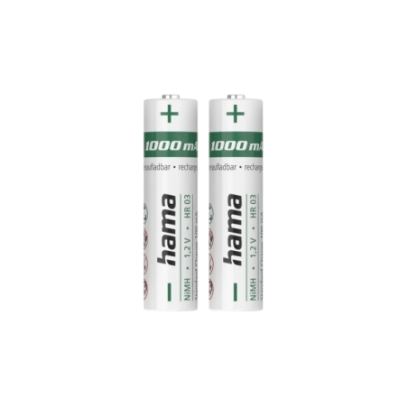 Hama Lot de 2 piles rechargeables AAA - NiMH - Tension 1,2 V - 1000 mAh - Blanches