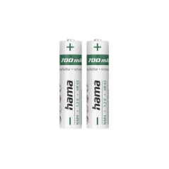 Lot de 2 piles rechargeables AAA Hama - NiMH - Tension 1,2 V - 700 mAh - Blanches