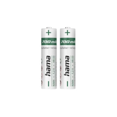 Lot de 2 piles rechargeables AAA Hama - NiMH - Tension 1,2 V - 700 mAh - Blanches