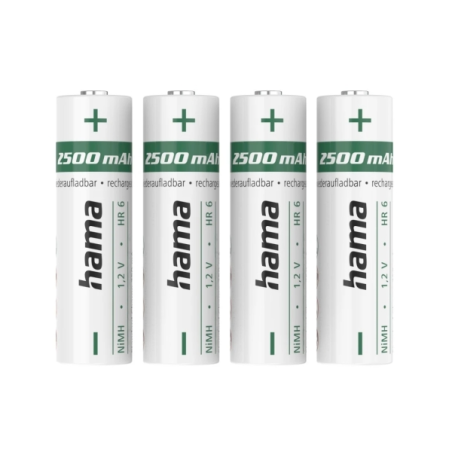 Hama Lot de 2 piles rechargeables AA - NiMH - Tension 1,2 V - 2500 mAh - Blanches