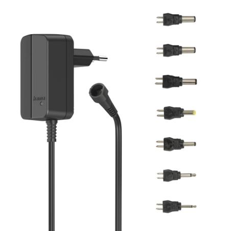 Alimentation multi-appareils Hama - Puissance 7,2 W - Indicateur LED - 7 adaptateurs - Courant maximal 0,6 A - Tension réglable