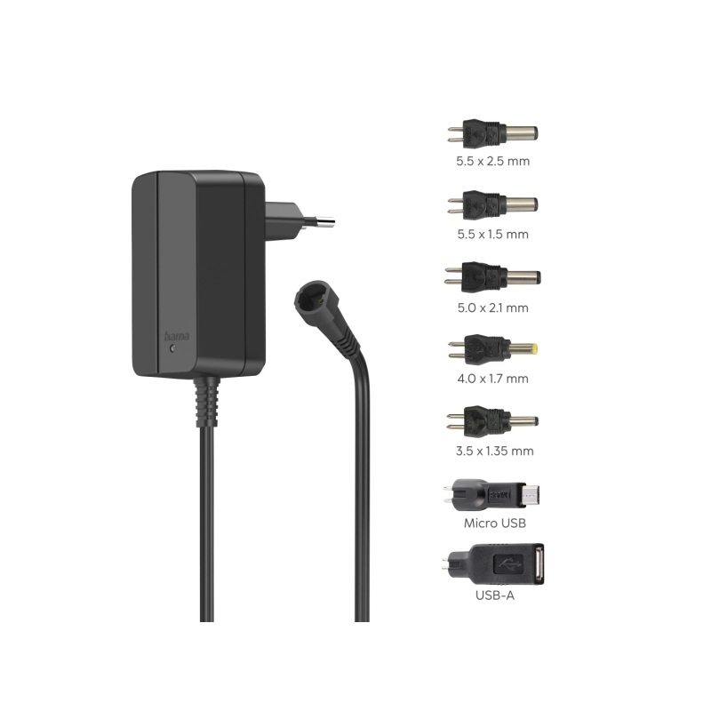 Alimentation multi-appareils Hama - Puissance 12 W - Indicateur LED - 7 adaptateurs - Courant maximum 1 A - Tension réglable - N