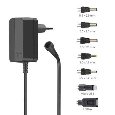 Alimentation multi-appareils Hama - Puissance 12 W - Indicateur LED - 7 adaptateurs - Courant maximum 1 A - Tension réglable - N