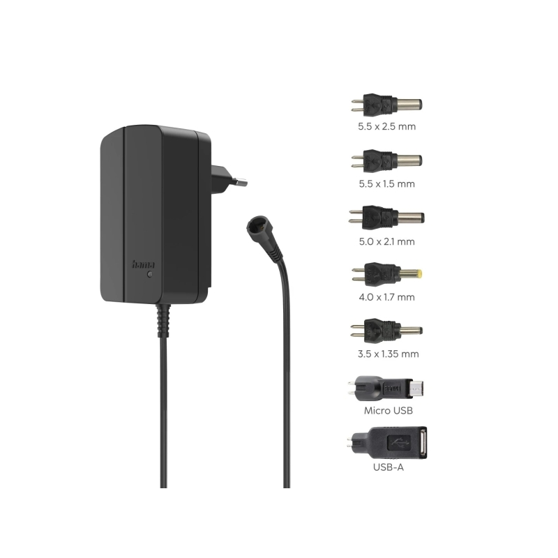 Alimentation multi-appareils Hama - Puissance 18 W - Tension 12 V - Indicateur LED - 7 adaptateurs - Courant maximal 1,5 A - Ten