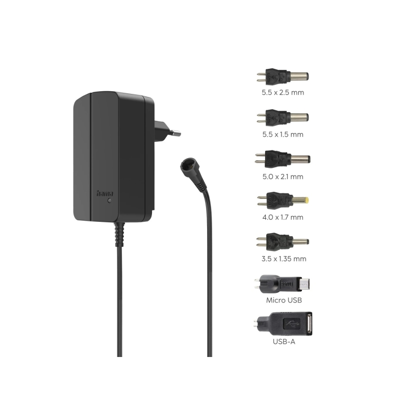 Alimentation multi-appareils Hama - Puissance 27 W - Tension 12 V - Indicateur LED - 7 adaptateurs - Courant maximal 2,25 A - Te