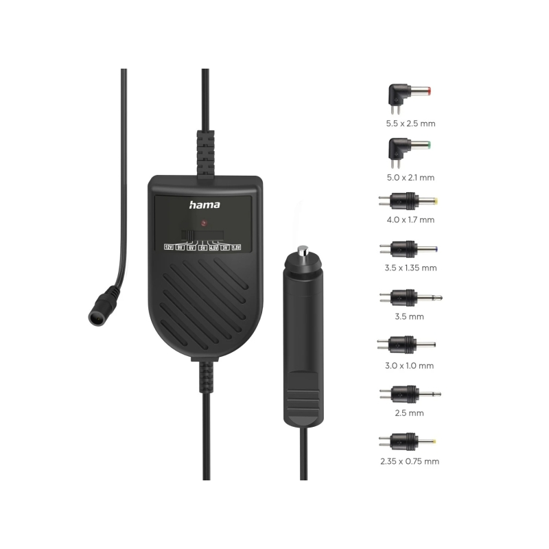 Alimentation allume-cigare Hama 36 W - Connecteur 12 V - Indicateur LED - Tension variable - Connecteurs assortis - Noir