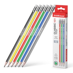 ✅ LOT de 12 Erichkrause Crayon Graphite Plastique Triangulaire avec Gomme Classic 101 Triangle HB - Couleur Noir en stock
