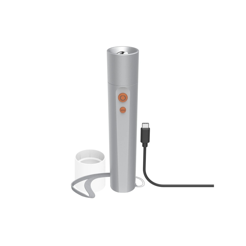 Lampe torche LED Hama FL350-C - Rechargeable - 350 lumens - Batterie lithium 18650 - Argent