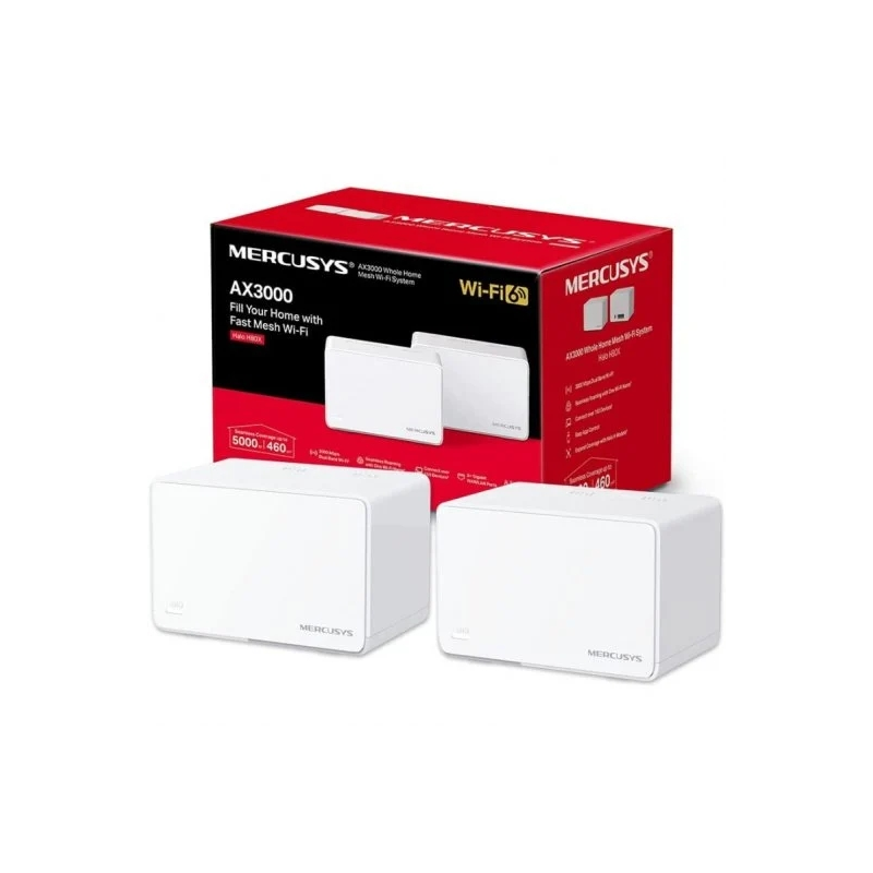 Système Mercusys H80X Wi-Fi 6 Mesh AX3000 double bande - 2 unités Halo - Couverture jusqu'à 650 m² - 3 ports Gigabit par unité H