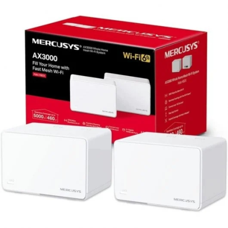 Système Mercusys H80X Wi-Fi 6 Mesh AX3000 double bande - 2 unités Halo - Couverture jusqu'à 650 m² - 3 ports Gigabit par unité H