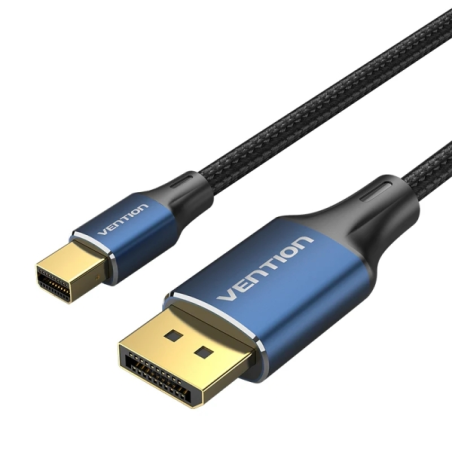 Câble Vention DisplayPort 1.4 8K - Longueur : 1,5 m - Gaine PVC tressée en coton - Connecteurs DP mâle vers MiniDP mâle - Connec