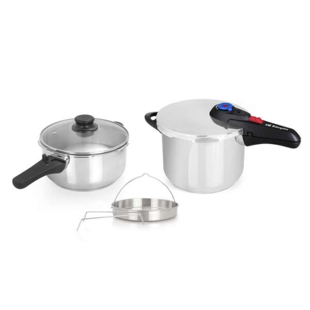 Orbegozo HP 4566 Cuiseur Rapide en Acier Inoxydable - Deux Casseroles avec Système de Sécurité - Fond Thermo Diffuseur - Sélecte
