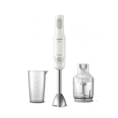 Mixeur plongeant Philips - Puissance 650 W - Plusieurs vitesses - Hachoir - Verre doseur - Lames en acier inoxydable - Blanc