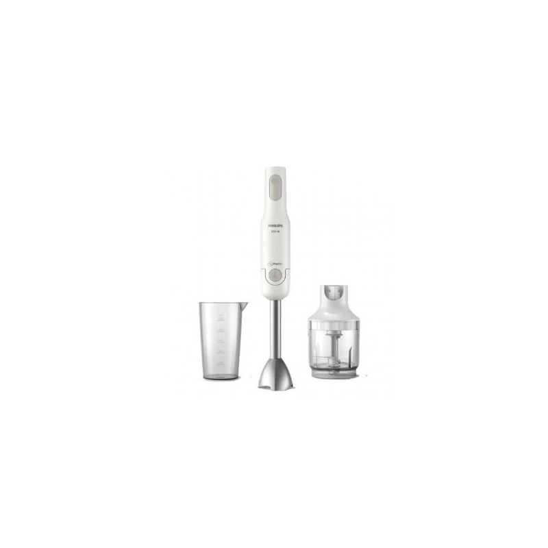 Mixeur plongeant Philips - Puissance 650 W - Plusieurs vitesses - Hachoir - Verre doseur - Lames en acier inoxydable - Blanc