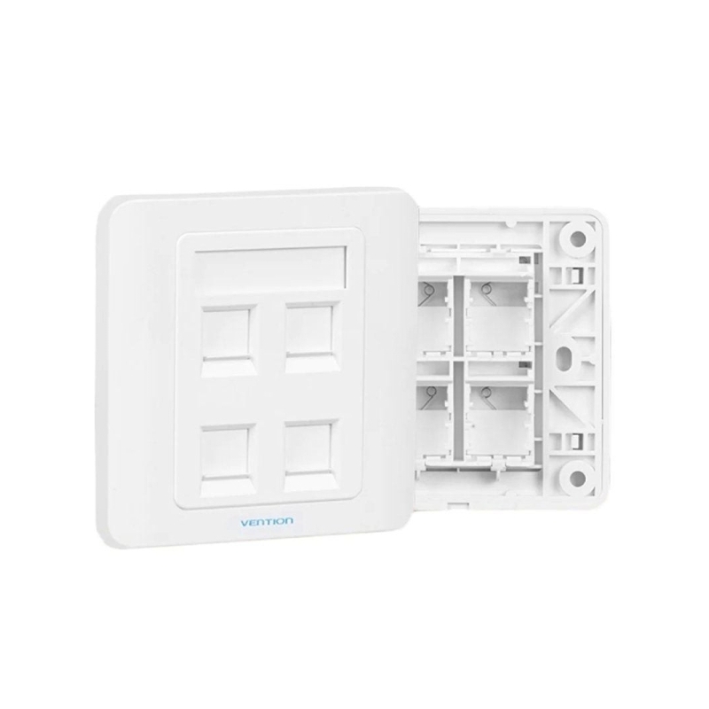 Plaque murale Vention pour 4 prises RJ45 - Compatible avec les boîtes d'encastrement type 86 - ABS résistant au vieillissement -