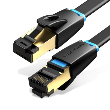 Câble réseau Vention Cat.8 SSTP - Longueur 0,5 m - Vitesse jusqu'à 40 Gbit/s - Calibre 30 AWG - Connecteurs plaqués or - Noir