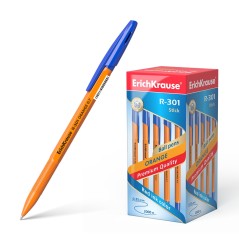 stylo-bille orange capuchon bleu